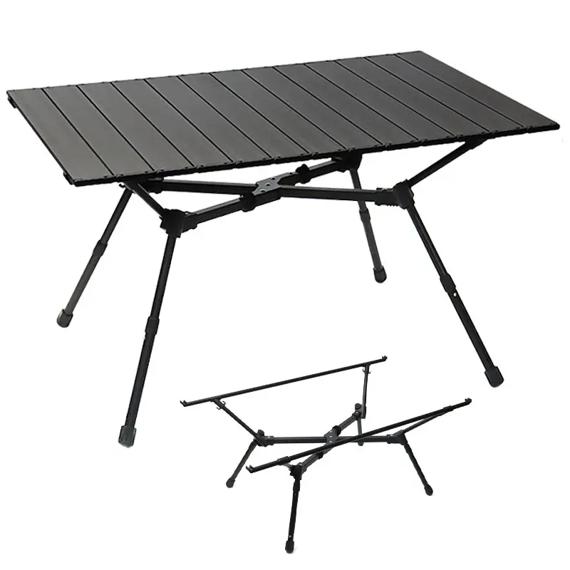 Meja berkemah lipat ringan bentuk H, dapat disesuaikan tinggi bentuk X bentuk lipat dengan logo