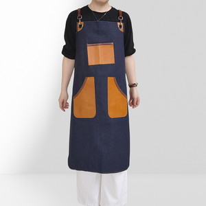 Delantal de trabajo para barista, delantal de mezclilla con bolsillos de cuero, delantal estilo coreano para artistas de uñas, pintores y peluqueros - Product Image 1