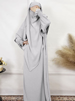 Ensemble Deux Pièces en Crêpe Dubaï Turque, Abaya Couleur Unie + Khimar Double Voile, Robe de Prière Musulmane pour Femmes, Ensemble Abaya Musulmane