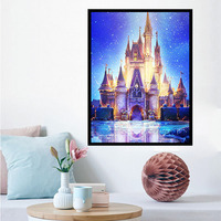 Peinture diamant 5D rectangulaire à motifs de château de nuit de dessin animé, avec strass AB effet poussière de fée, pour art mural DIY en tissu écologique