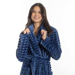 Super Plush Stripe <b>Bathrobe</b> Women <b>Luxury</b> Winter Fleece <b>Bathrobe</b> Soft Polyester Flannel Loungewear & Sleepwear for Adults - Product Image 2