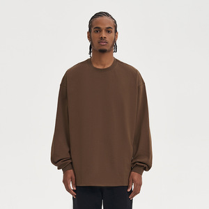 Personnalisation en gros de t-shirt en coton pur 280G pour hommes, chemise à manches longues décontractée ample à col rond pour le <span class=keywords><strong>sport</strong></span> - Product Image 3