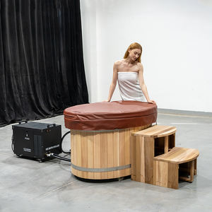 Baignoire <span class=keywords><strong>en</strong></span> <span class=keywords><strong>bois</strong></span> d'extérieur Smartmak, baril rond <span class=keywords><strong>en</strong></span> cèdre rouge, baignoire froide avec refroidisseur - Product Image 3