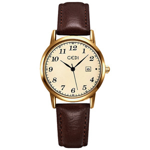 Reloj minimalista para mujer, reloj de cuarzo retro de alta gama con correa de cuero redonda, venta al por mayor - Product Image 3