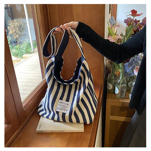 THK nuevo bolso de lona de gran capacidad a rayas bolsos de moda bolsos de hombro para mujer Lindo bolso de compras reutilizable - Product Image 4