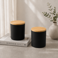 Vente en gros de pots à bougies en verre noir mat de luxe de 8 oz avec logo personnalisé, avec couvercles fins et plats en alliage de zinc métallique