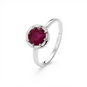 Ruby <b>Ring</b> in 925 Sterling Silver <b>Rhodium</b> Plated Round Cut Prong Setting Luxury Women s Gemstone <b>Ring</b> for Wedding & Party - Product Image 1