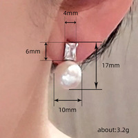 Kadınlar için Baget CZ İnci Damla Küpe, 6mm, Beyaz Altın Kaplama Pirinç İmitasyon İnci, Minimalist