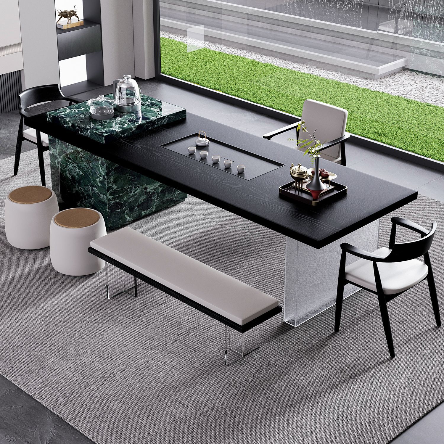 Table à thé style 2-3m, chaise d'étudiant, chaise Hiroshima, 2 chaises rembourrées.