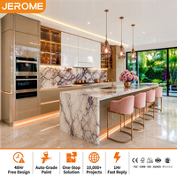 Lemari Dapur Jerome OEM Glamorous Champagne Gold UV Gloss, Furnitur Kabinet Dapur Modern Mewah Custom untuk Rumah Villa