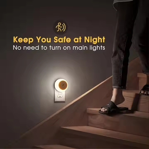 Led Night <b>Light</b> Smart Night <b>Sensor</b> Round Plug in Wall Night Lamp <b>Bathroom</b> Home Kitchen Hallway Staireway Bedroom Nightlight - Product Image 3