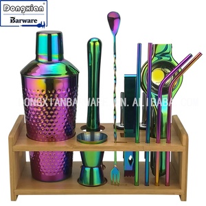 Ensemble de barman de 11 pièces en acier inoxydable avec support en bambou, ensemble de bar à cocktails parisien, support en bois - Product Image 4