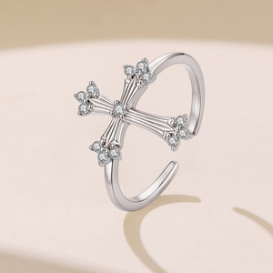 Bague en argent plaqué en forme de croix avec pierres en zircone cubique, bijoux religieux, unisexe, à porter au quotidien, cadeau - Product Image 2