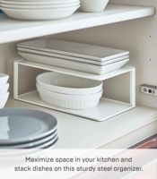 Rak Penyimpanan Piring Bertingkat Dua untuk Lemari Dapur atau Meja Dapur, Organizer Piring Persegi Panjang dari Baja