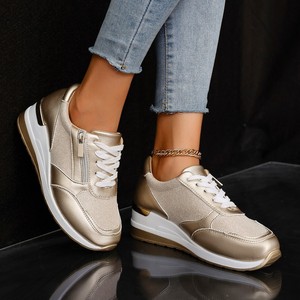 Baskets compensées pour femmes avec fermeture éclair latérale et paillettes, chaussures de marche décontractées - Product Image 4
