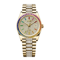 Nouvelles montres de luxe colorées Miyota automatiques, résistantes à l'eau, en acier inoxydable, avec cristal saphir et diamants.