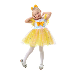 Vestido de Princesa Amarillo de Tul con Escote Corazón para Niñas, Ideal para el Día del Niño, Cumpleaños o Actuaciones - Product Image 1