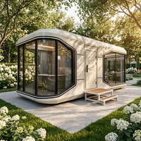 Maison Capsule de Luxe Postmoderne, Maison Intégrée en Acier, Dôme Intelligent Préfabriqué, Conteneur Modulaire avec Salon, Cuisine et Aménagements de Jardin