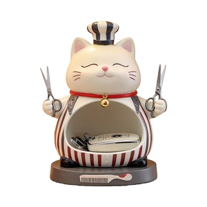 Bol de rangement Barbeur Chat Porte-clés - Sculpture de chat coiffeur en résine personnalisée, cadeau pour entrée et bureau, pour organiser clés et pièces de monnaie - Product Image 1