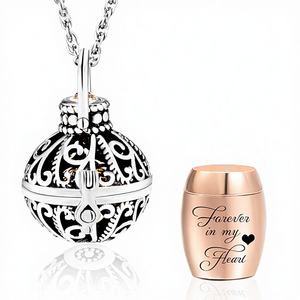 Collana Urna Vintage Gredstar in Acciaio Inox, Ciondolo Portaceneri Commemorativo 'Per Sempre nel Mio Cuore', Gioiello Ricordo per Donne - Product Image 1