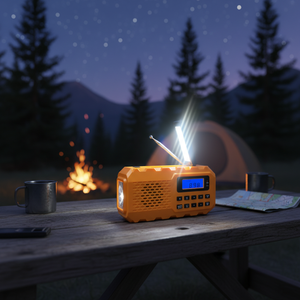 راديو موقع البناء FSD-6127PLL/AM/FM مع مقبض يدوي وبنك طاقة، راديو محمول يعمل بالطاقة الشمسية وثلاثي الاتجاهات مع ساعة، بلاستيك/عينة - Product Image 3
