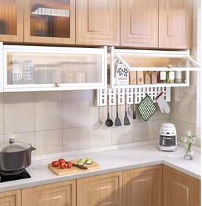 Meuble mural de cuisine moderne en verre blanc 65/85 cm pour rangement domestique, étagère à <span class=keywords><strong>épices</strong></span> avec crochets, facile à nettoyer, multifonction, petit <span class=keywords><strong>casier</strong></span> mural pour casseroles - Product Image 3
