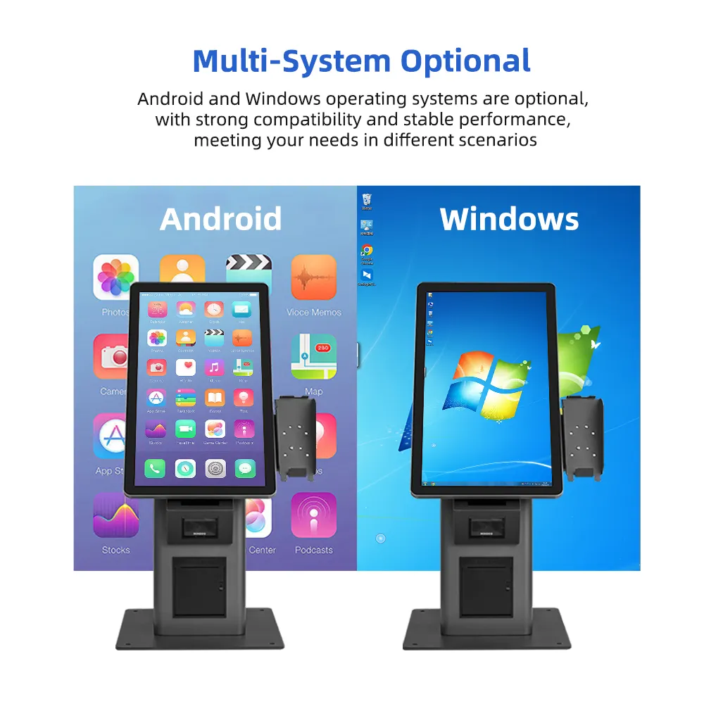 Verstelbare Hoek Desktop Kiosk Dual Screen Scanner Printer Zelfbediening In Supermarkt Instant Betaling Kiosk In Wasserette