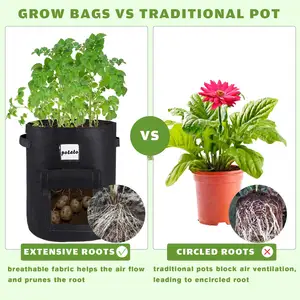 Grande fioriera in confezione da 3 galloni borsa per coltivazione di patate in feltro da 7 galloni con accesso a patta e manici borsa per piante in tela