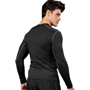 Camiseta Deportiva para Hombre, Negra, Manga Larga, Cuello Redondo, Compresión, Transpirable, Ecológica, Secado Rápido, Color Sólido, Ajuste Ceñido, para Todas las Temporadas - Product Image 1