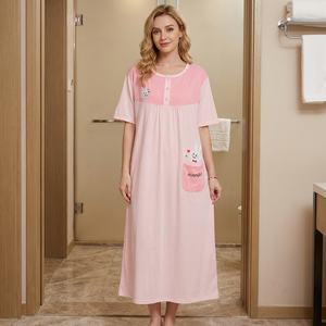 Abito lungo estivo termico a girocollo con taglio sottile ampia <span class=keywords><strong>camicia</strong></span> <span class=keywords><strong>da</strong></span> <span class=keywords><strong>notte</strong></span> in maglia taglie forti - Product Image 1