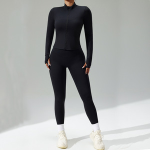 Ensemble de vêtements de sport pour femmes FH, <span class=keywords><strong>3</strong></span> pièces, tenue de yoga, soutien-gorge de sport, leggings, veste, vêtements de sport à séchage rapide, vêtements de course à pied, fitness, usine OEM - Product Image 3