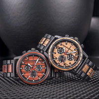 Montre de luxe à Quartz pour hommes, en bois, 38mm, chronographe, calendrier, étanche, 3BAR, acier inoxydable, cristal Hardlex, 2020
