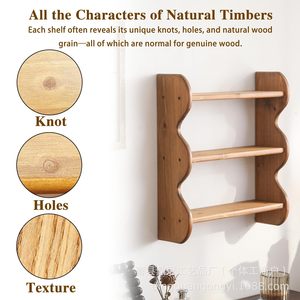 Retro Solid Wood Wall <b>Shelf</b> 3 Tier Hanging Storage <b>Rack</b> For Kitchen Living Room Display - Product Image 5