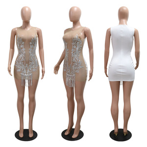 BH1360 abito da sera da donna a mezza lunghezza sottile borsa a fianco traspirante e trasparente con <span class=keywords><strong>frange</strong></span> senza perline <span class=keywords><strong>gonna</strong></span> senza maniche tinta unita - Product Image 5