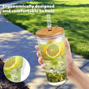 Cross-border for Modern and Simple Design Juice Coffee <b>Cup</b> with Vertical Stripes <b>Large</b> Capacity Lid Straw - Product Image 3