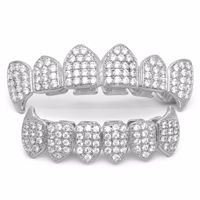 Nouveau Custom Fit Silver Gold Color All Iced Out Luxury Zircon Rhinestone Top & Bottom Gold Grills Set Hop HIP Teeth Gift