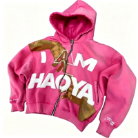 Sweat à capuche court zippé pour homme, imprimé lettres, style Y2K Hip Hop Streetwear, logo personnalisé, vente en gros