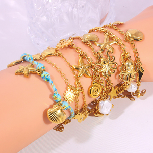 <span class=keywords><strong>Pulsera</strong></span> de acero inoxidable para mujer, estilo de fruta, personalizada, chapada en oro, circón, piedra de color, pulseras de mano a la moda - Product Image 4