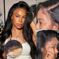 Perruques Lace Front en Cheveux Humains Naturels Non Traités, Sans Colle, Double Drawn, Yaki Lisse, Noir Naturel, 13x6 HD