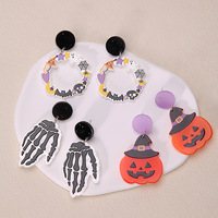 Halloween Cartoon Lustige Trendige Anhänger-Ohrringe Acryl Kürbis Geist Totenkopf Party-Geschenke für Frauen