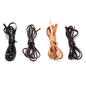 Cordones de cuero genuino de 2 m, color sólido, planos y redondos, para manualidades de calzado, negro, marrón, caqui - Product Image 2