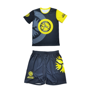 Großhandel Maßgeschneiderte Herren Stretch-Strick-Ringeranzüge Vollständig Sublimierte T-Shirts+Shorts 2-teilig Internationaler Stil - Product Image 4