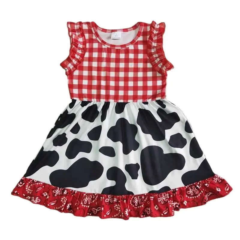 GSD0015 Summer Cute Girl Red Mesh Milk Pattern Small Flying Sleeve Dress