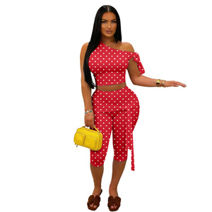 Nuovo Completo Estivo da Donna: Top Asimmetrico con Stampa a Pois e Pantaloni, Set di 2 Pezzi Casual e Sexy - Product Image 4