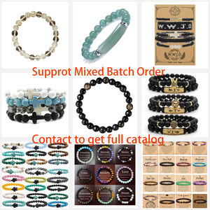 Ventes chaudes Bracelet de prière élastique vintage avec pendentif ovale en forme de croix et perles, cadeaux de bijoux <span class=keywords><strong>pour</strong></span> couple - Product Image 6