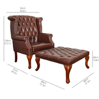 Fauteuil convertible en cuir, style rétro européen et américain, avec repose-pieds, dossier haut, fauteuil avec aile, pour le salon