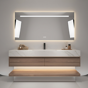 Customized Wall Mounted Bathroom Vanity Cabinet with Wood Grain Finish Moisture Resistant Plywood Sink Combo for Hotel Home - Product Image 3
