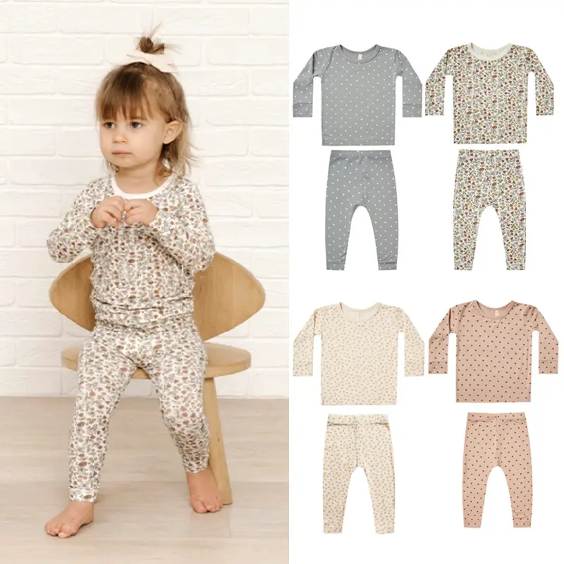 Toddler 100% Cotton Long Sleeve Baby Sports Pajamas Suits floral Color Pants Suits