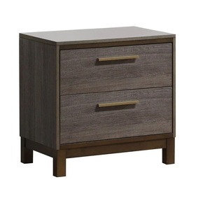 Contemporary Nightstand Two Tone Antique Gray Metal Glides Brass Bar Pulls Bedroom Furniture <b>Storage</b> <b>Drawers</b> - Product Image 3