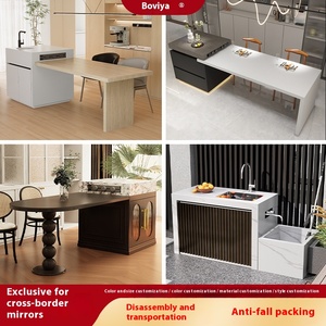 Gabinete de mesa de Isla de madera maciza multicapa personalizado tablero de roca de estilo Simple integrado abierto restaurante Bar mesas de comedor - Product Image 4